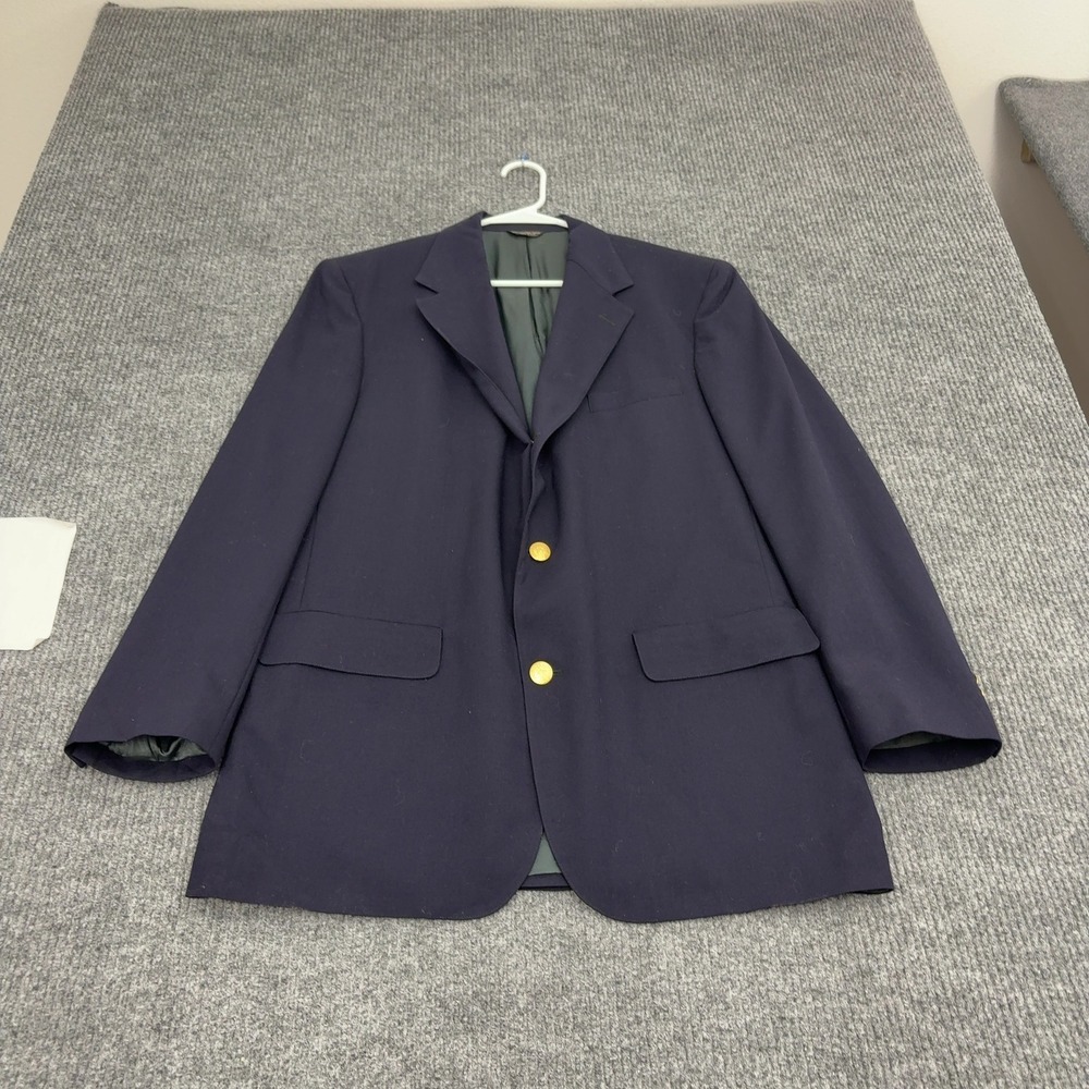 Vintage Bill Blass Blazer Mens 40 Navy Wool Gold Crest Buttons Classic Preppy